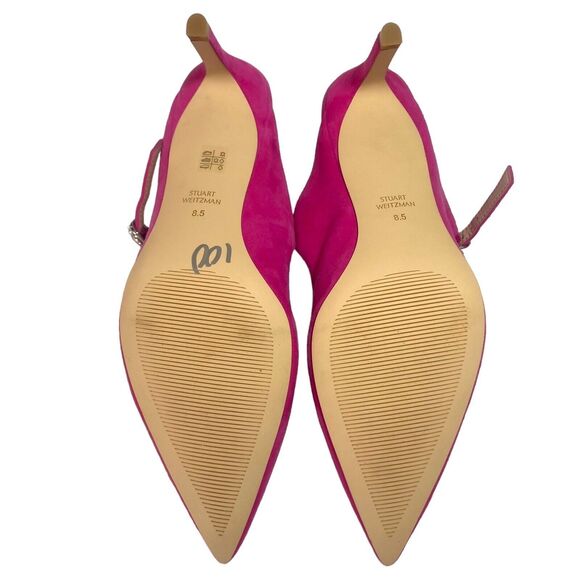STUART WEITZMAN Women's Fuchsia Hot Pink Suede Heeled Mules Beaded Buckle 8.5 - Picture 8 of 12